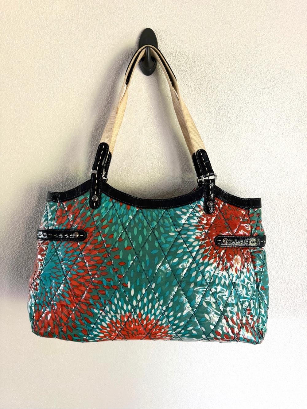 Brighton Purse Laminated Quilted Heart To Heart Large Tote Blue Red